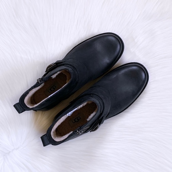 UGG Cheyne Waterproof Black Leather Booties - Picture 3 of 10